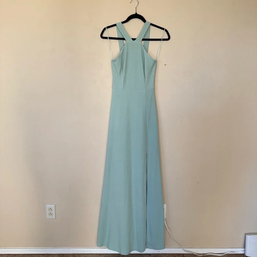 Birdy Grey Sage Green Halter Neck Maxi Dress NWT Size XS Bridesmaid Formal Slit